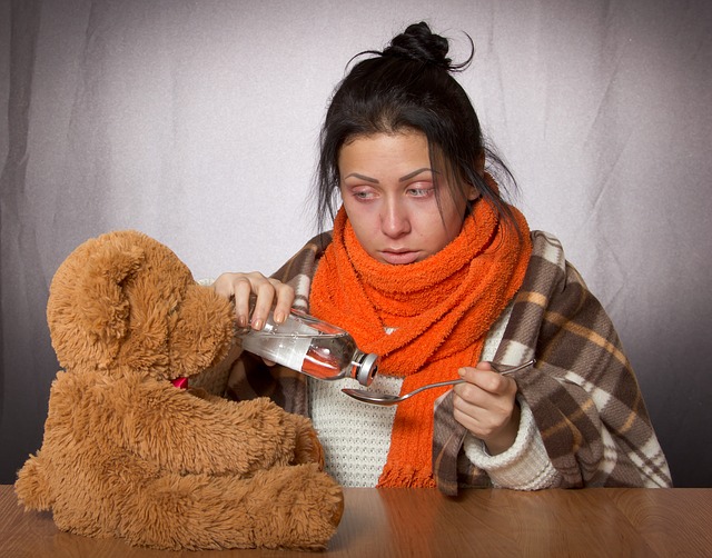 Nemocná žena s medvědem